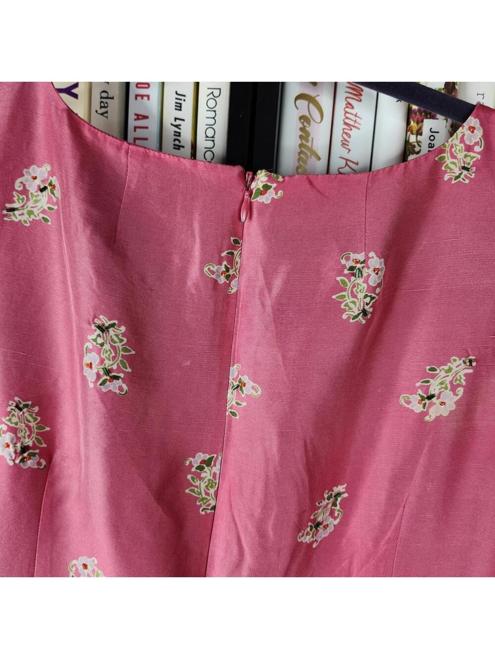 Silk Club Collection Pink 100% Silk Paisley Border Dress Size 8 - Picture 7 of 7